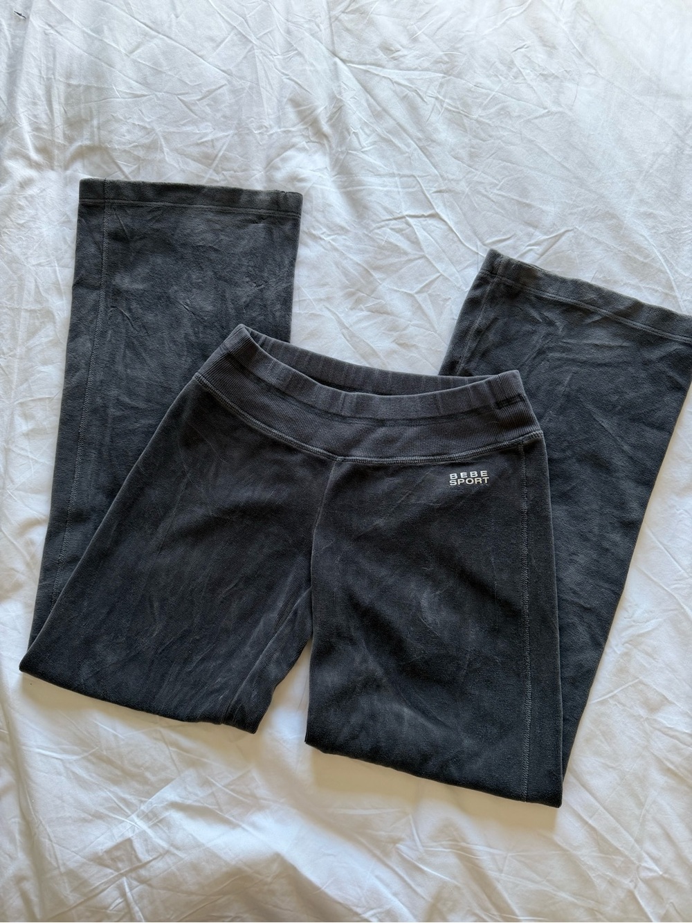 Vintage Y2K BEBE Sport Grey Flare Leggings Pants Velour TerryCloth XS RARE